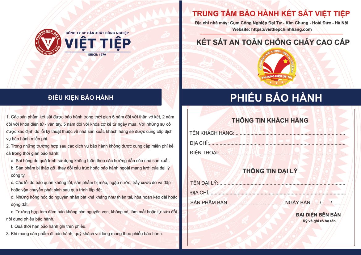 Phiếu bảo hành két sắt Việt Tiệp chính hãng